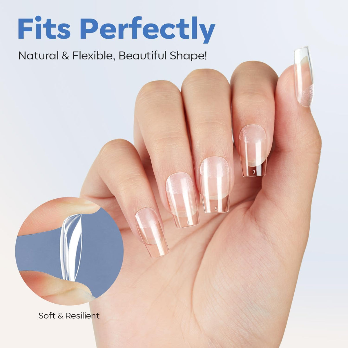 modelones Short Square Nail Tips, Pre-shaped Soft Gel Tips Fake Nails False Acrylic Clear Full