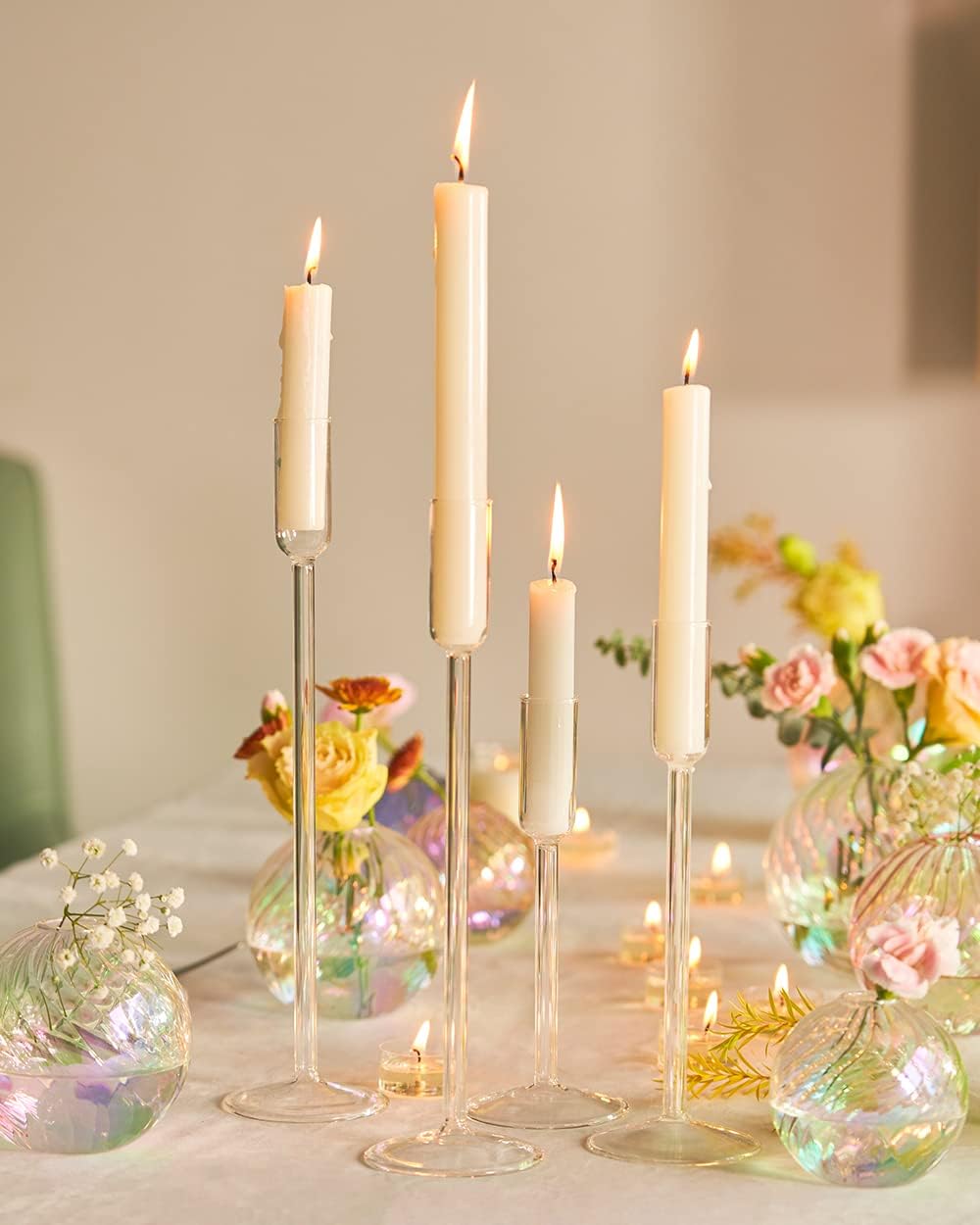 Candle Holder, Glass Taper Candle Tall Candlestick Holder, 4 Different Heights, for Table