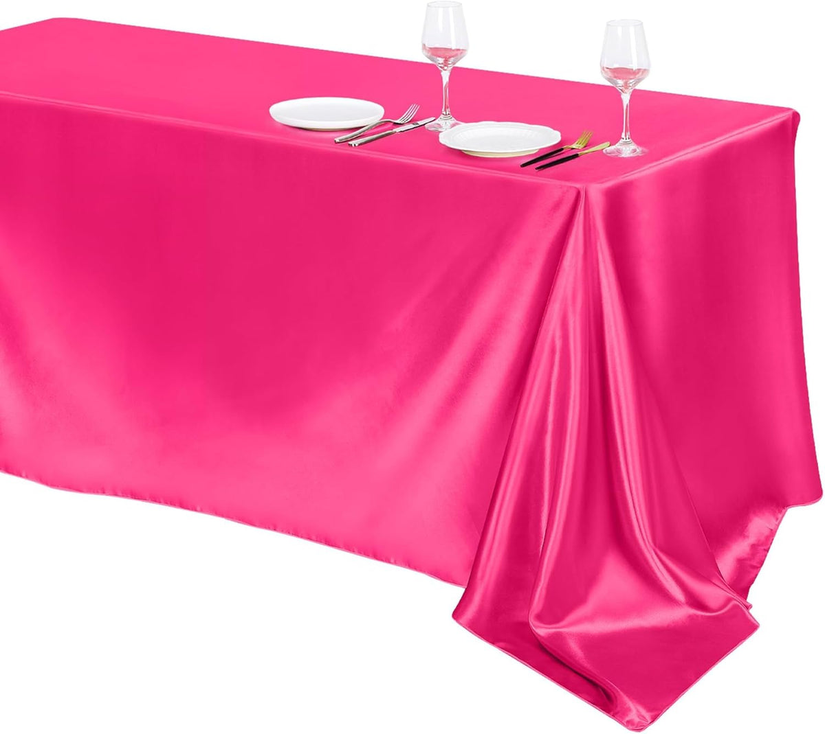 TURSTIN 1 Pack Hot Pink Satin Tablecloth 102 x 58 Inch Overlay Satin Table Cover Rectangle Bright