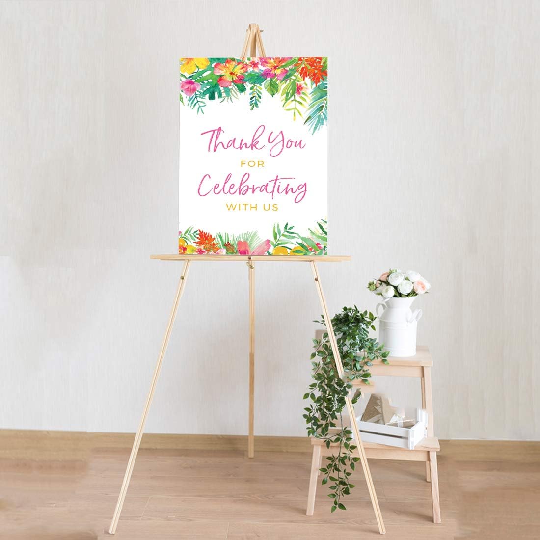 Andaz Press Extra Large Wedding Easel Board Party Sign, 12x18-inch, Tropical Leaves Plants Flowers