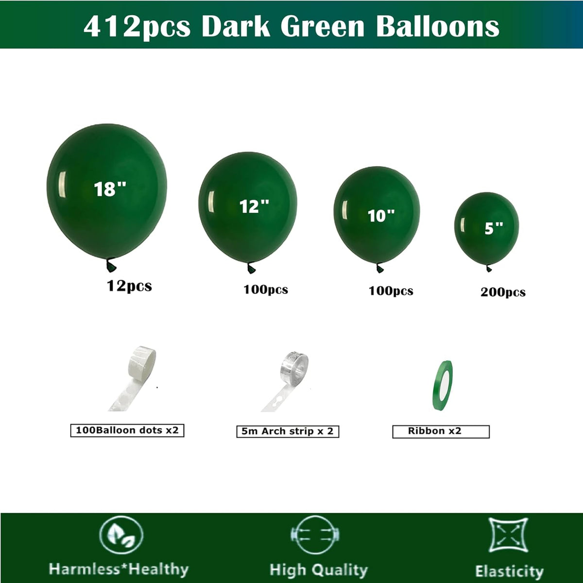 412pcs Dark Green Balloons 18 12 10 5 Inch Dark Green Balloon Garland Arch Kit Different Sizes