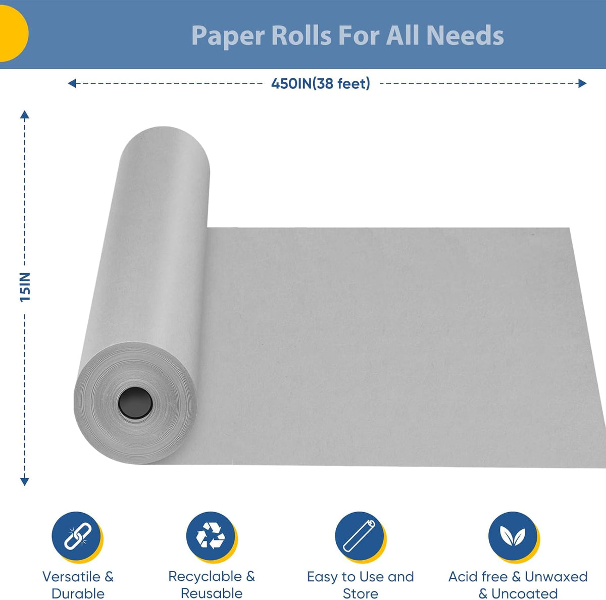 Light Grey Wrapping Paper, 15"x450" Solid Color Art Craft Decorative Paper for Eid Father?™s Day