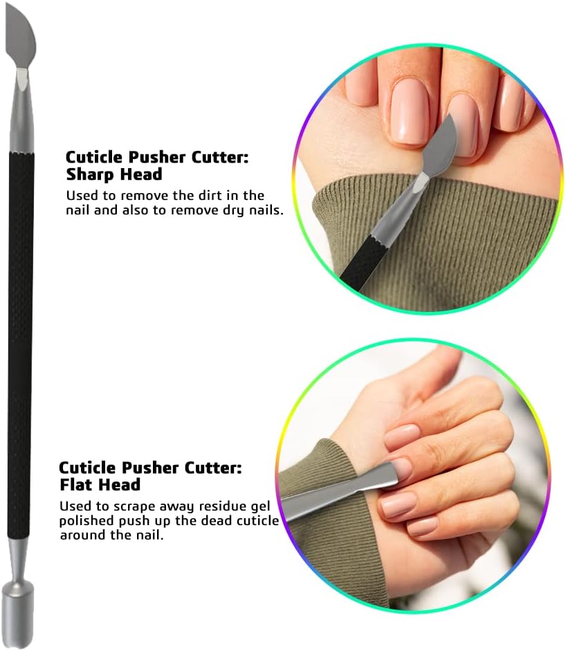 Professional Cuticle Trimmer with Cuticle Pusher Nail Cuticle Remover Nipper Silver Stainless Steel
