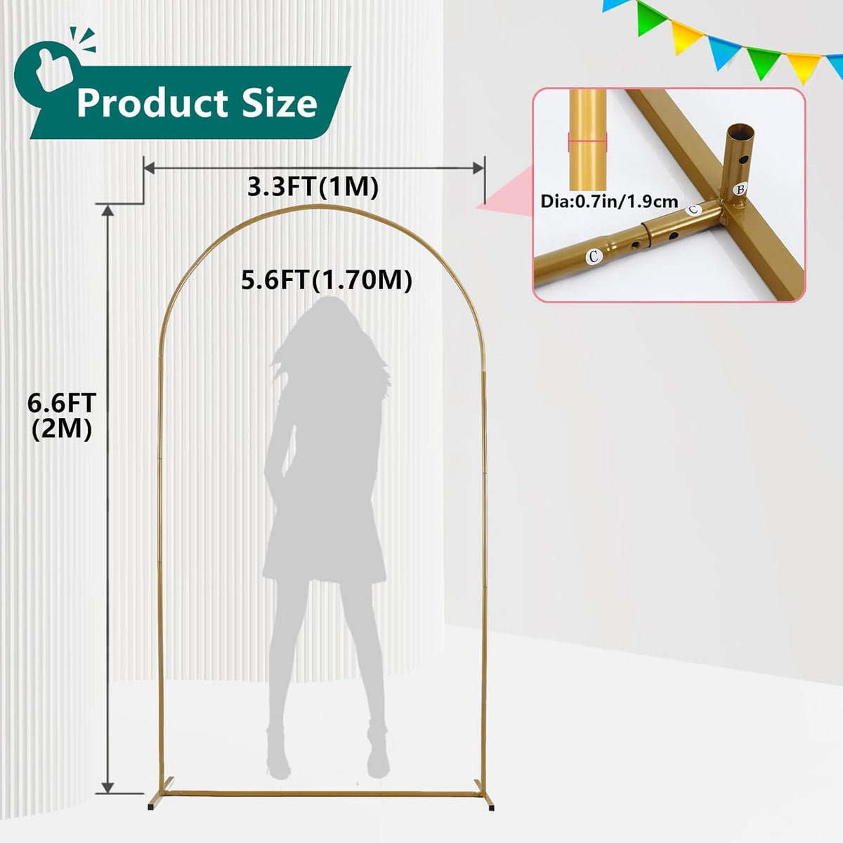 Metal Arch Backdrop Stand Set- Heavy Duty Rust-Proof Wedding Decoration Frame with Crossbar Base