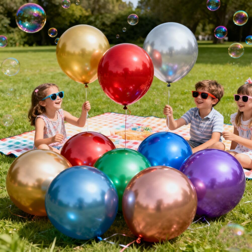 35 Pack Metallic Balloons 18 Inch Chrome Shiny Assorted Colors Latex Rainbow 7 Kinds Color Large