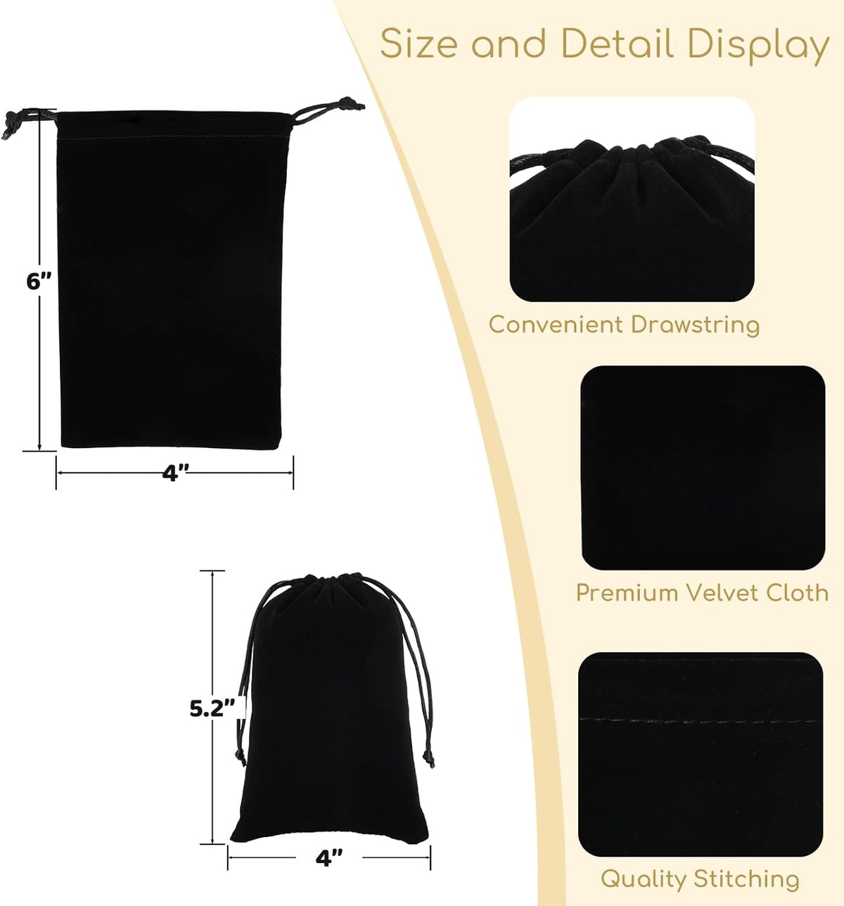 Velvet Drawstring Jewelry Bag, 50Pcs Black Coin Pouch, 4x6 Tarot Card Holder For Wrapping Halloween