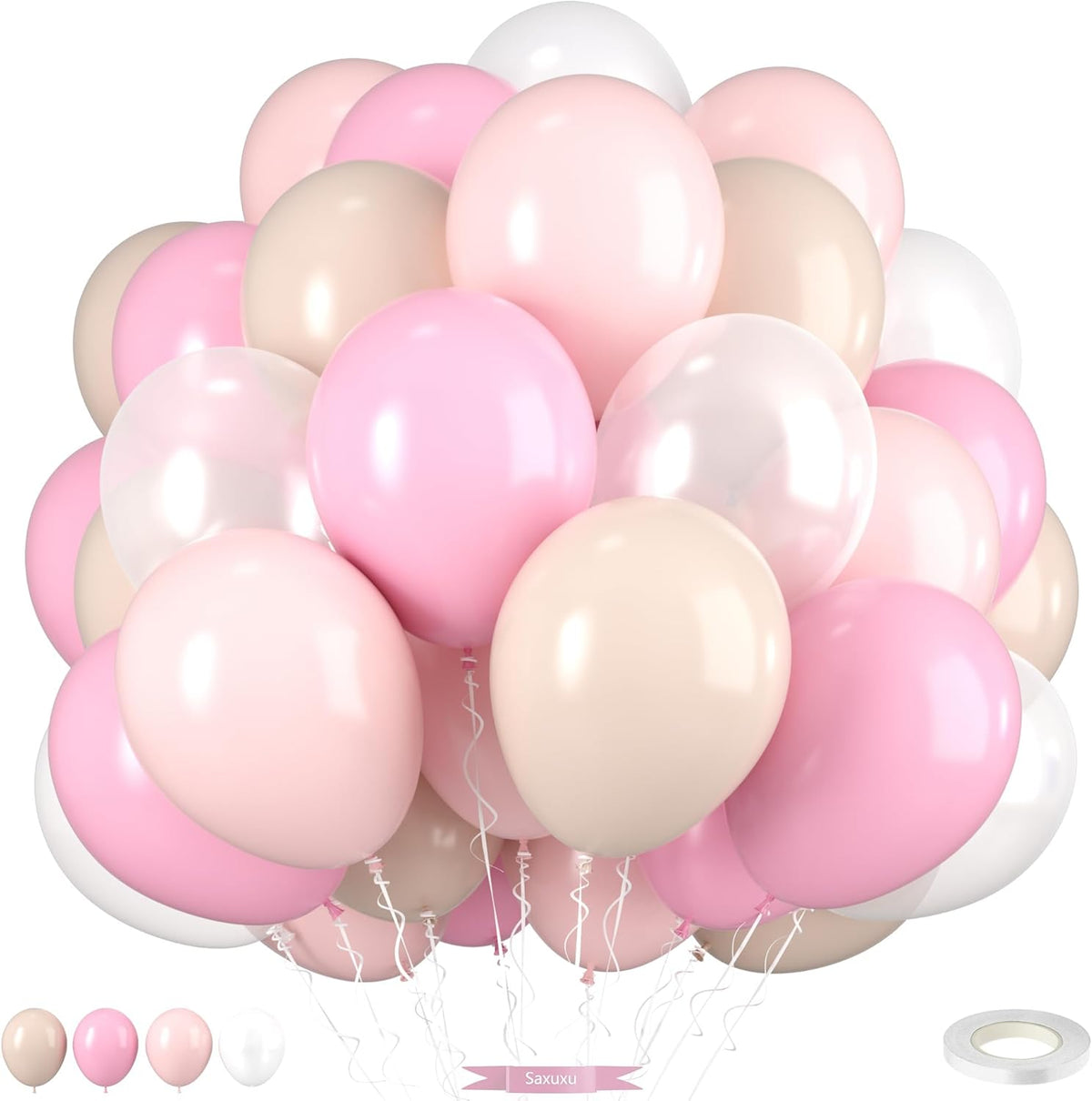 Light Pink Balloons, 12 Inch Pastel Macaron Pink and White Sand Nude Beige Pearl White Boho