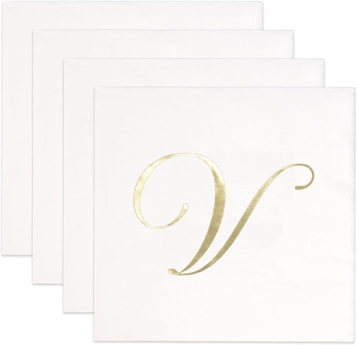 Gift Boutique 100 Gold Monogram Cocktail, Letter V Disposable Paper Pack Elegant Metallic Golden