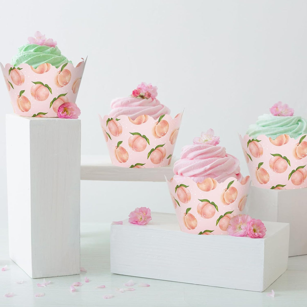 Whaline 36Pcs Peach Cupcake Wrappers Watercolor Pink Peach Cupcake Liners Decorative Cupcake