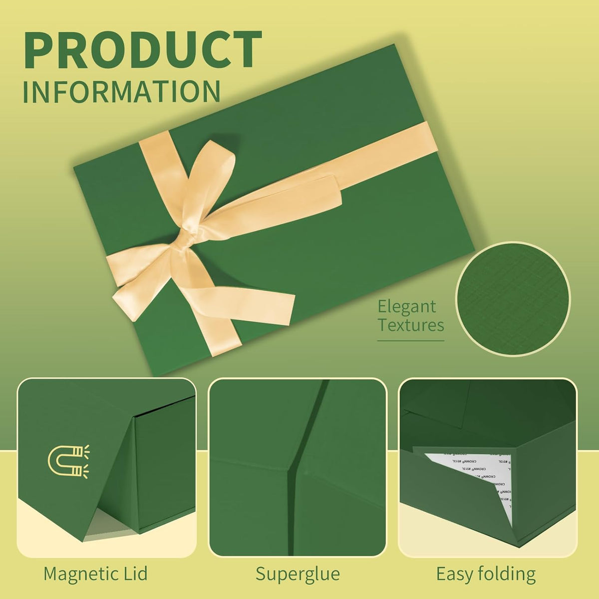 Rinrda Large Green Gift Box,13.75"x9"x4.5", Gift Boxes with Magnetic Lids for Presents Closure Gift