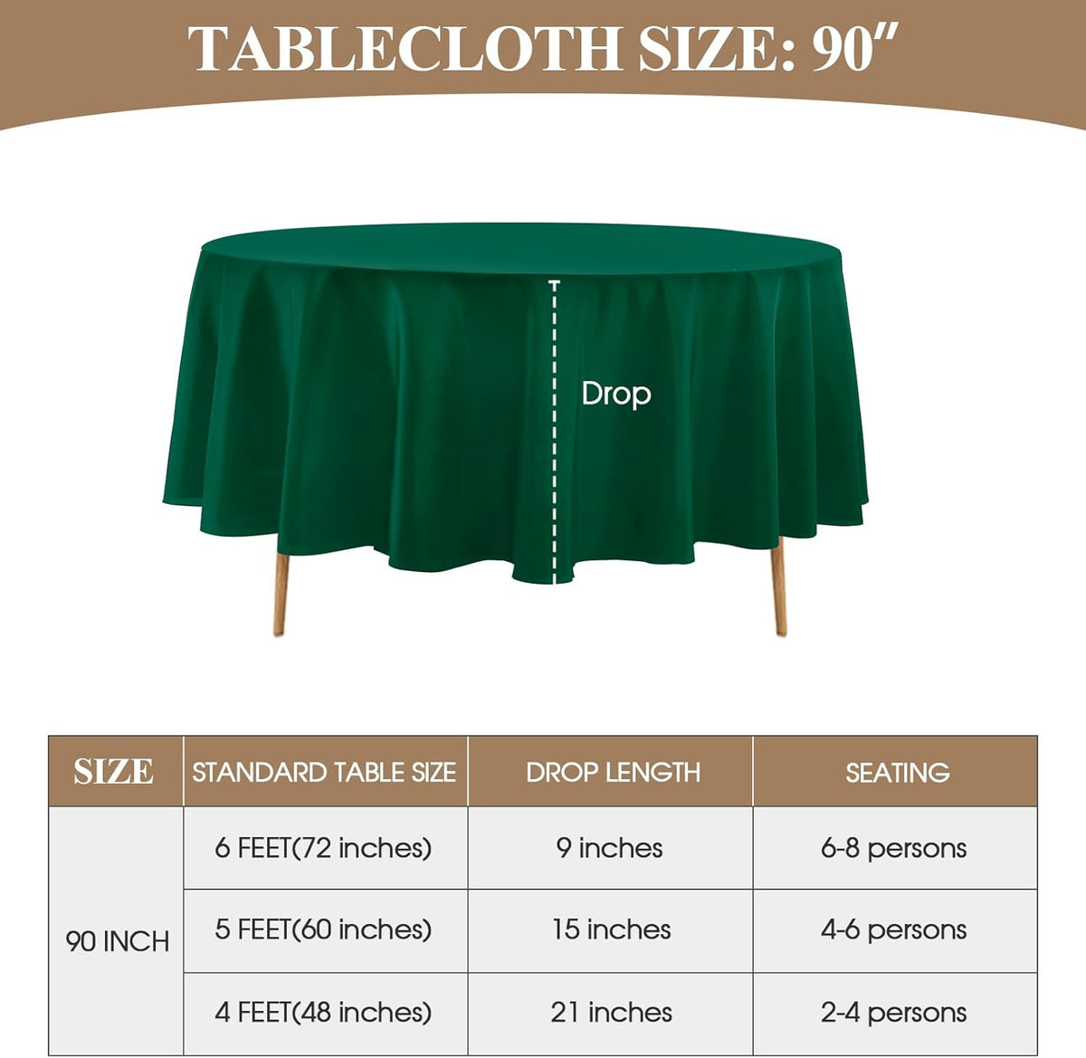 Round Tablecloth 6 Pack 90 Inch Dark Green Tablecloths Washable Decorative Linen Polyester Table