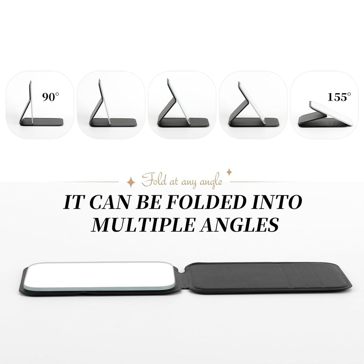 DUcare Mini Folding Mirror Portable Travel PU Portable Adjustable Rectangular Ultrathin Vanity