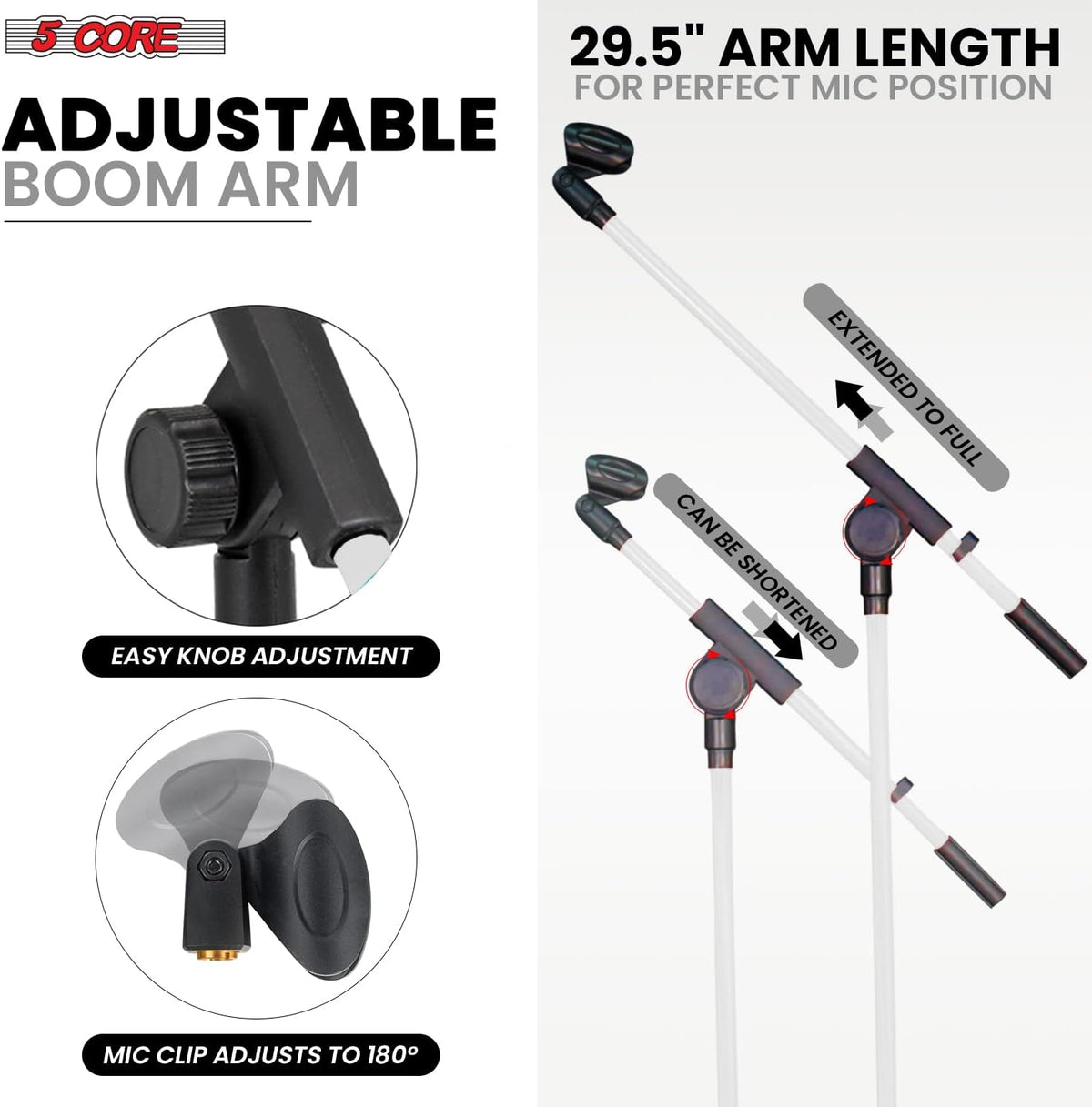 5 Core Tripod Mic Stand Floor Adjustable 18 to 72 Inches Sturdy Boom Arm Holder Microphone Stands