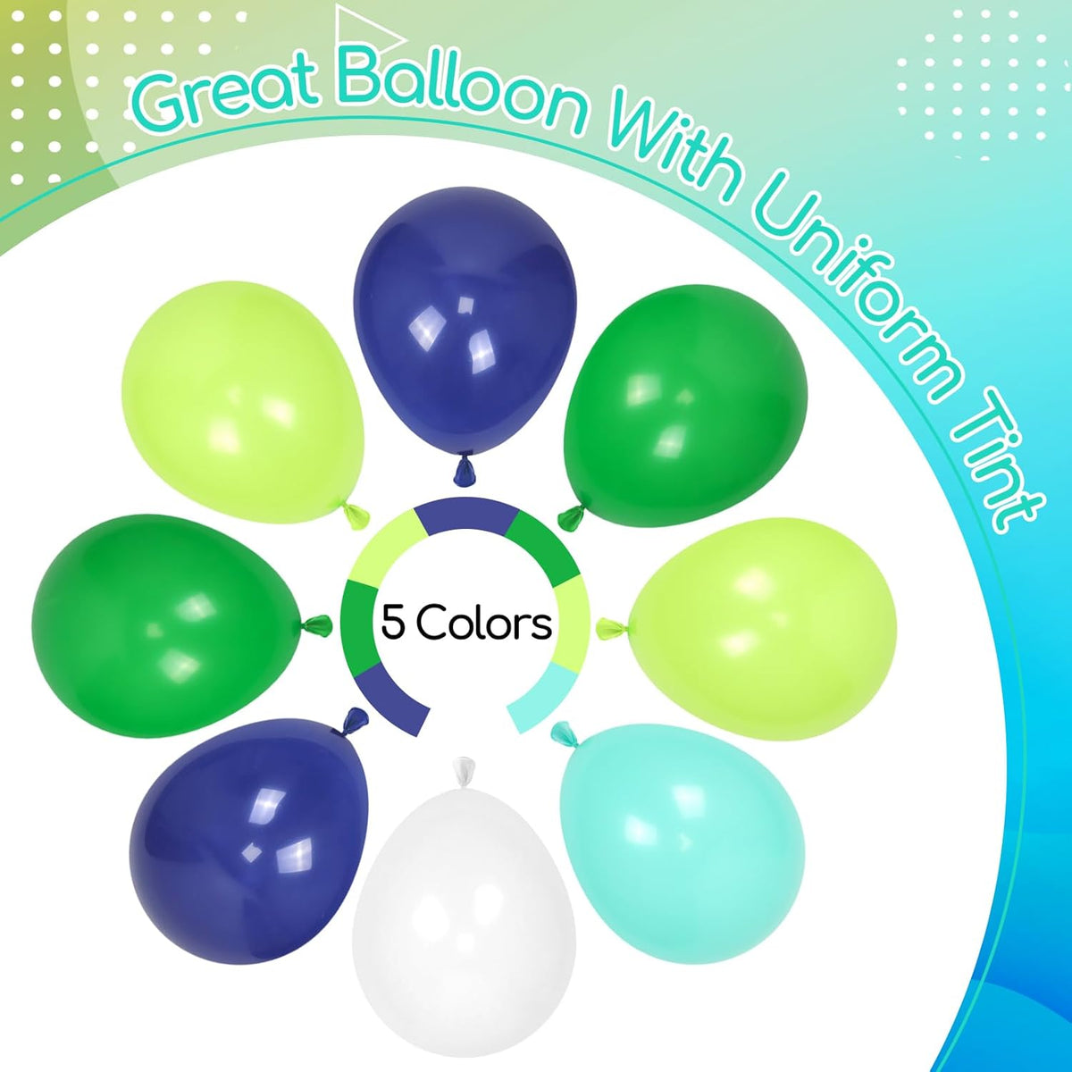 60pcs Blue and Green Balloons 12inch, Navy Blue Lime Green Teal White Confetti Balloons for