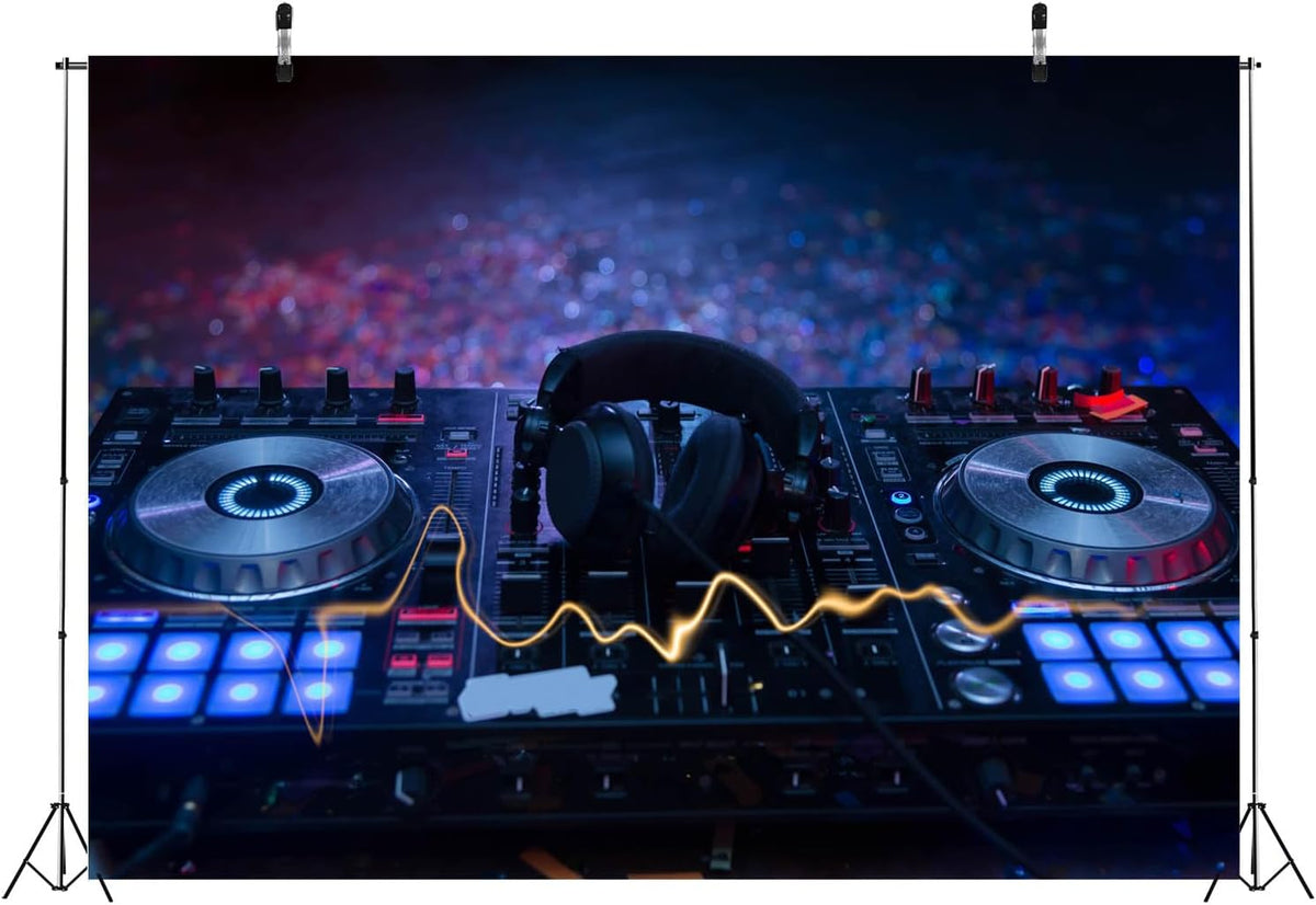 CORFOTO 15x10ft Fabric Dj Mixer with Headphones Backdrop Photography Dj Sound Equipment in Dark