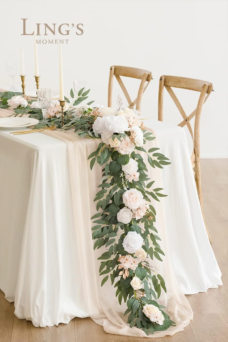 Ling's Moment Flower Garland - 6FT Eucalyptus & Rose - Sweetheart Table Decor for Wedding
