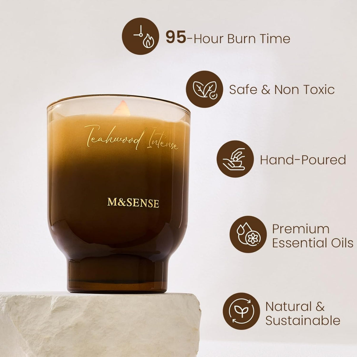 M&SENSE 16.6oz Natural Soy Large Jar Candle with Wooden Wick | Teakwood Intense Scent | 95-Hour
