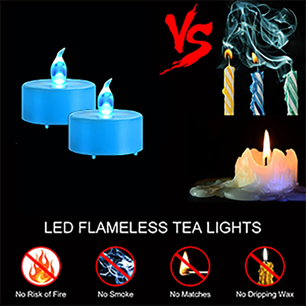 LED Tea Lights Candles- 24PACK Blue Flameless Candles Realistic and Bright Flickering Long Lasting