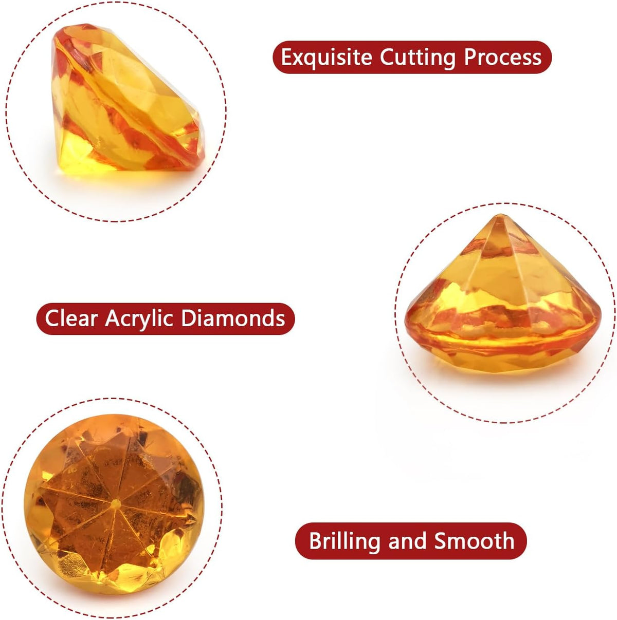 100 PCS Acrylic Diamond Gems, Orange Acrylic Diamonds 1 Inch Acrylic Gemstones Vase Filler Fake