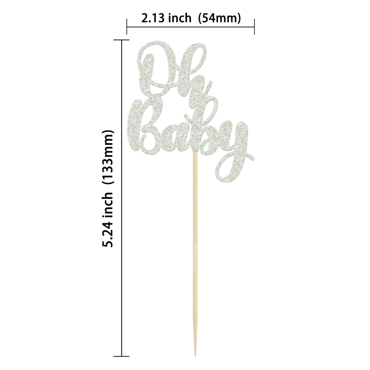 Gyufise 36 Pack Oh Baby Cupcake Toppers Silver Glitter Baby Shower Cupcake Picks Boys Girls
