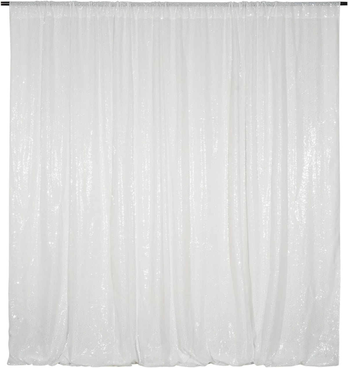 Poise3EHome White Sequin Backdrop, 8FT x 10FT Sequin Photography Backdrop Curtain for Party
