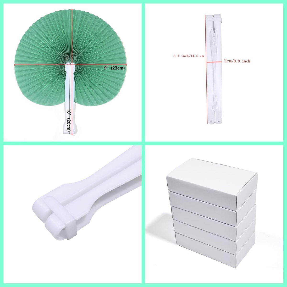 12 Packs Decorative Paper Folding Hand Fans Handheld,Green Round Foldable Wedding Fans Chinese and