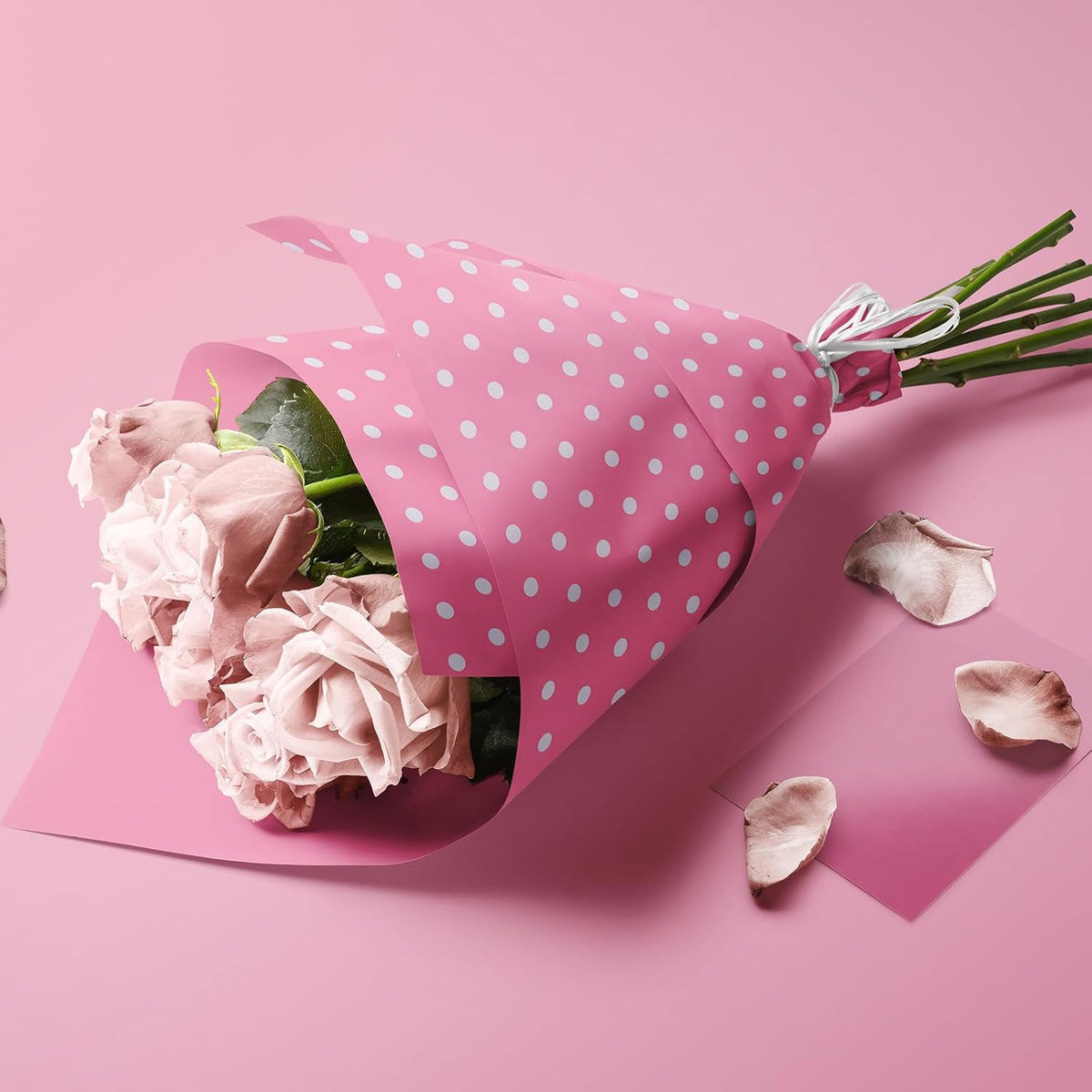 Flyhill Pink Wrapping Paper Roll,Reversible Gift Wrap Paper with Polka Dot Design for