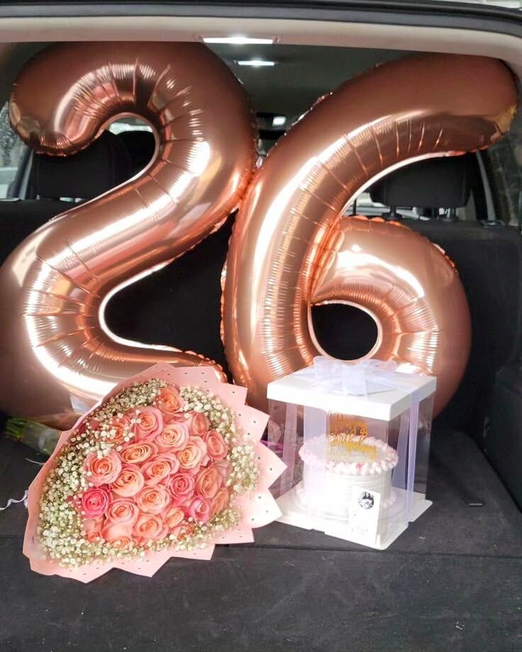 40 Inch Rose Gold Mylar Foil Number 6 Birthday Balloon, Digital Balloons for 6 16 Boy Girl Party