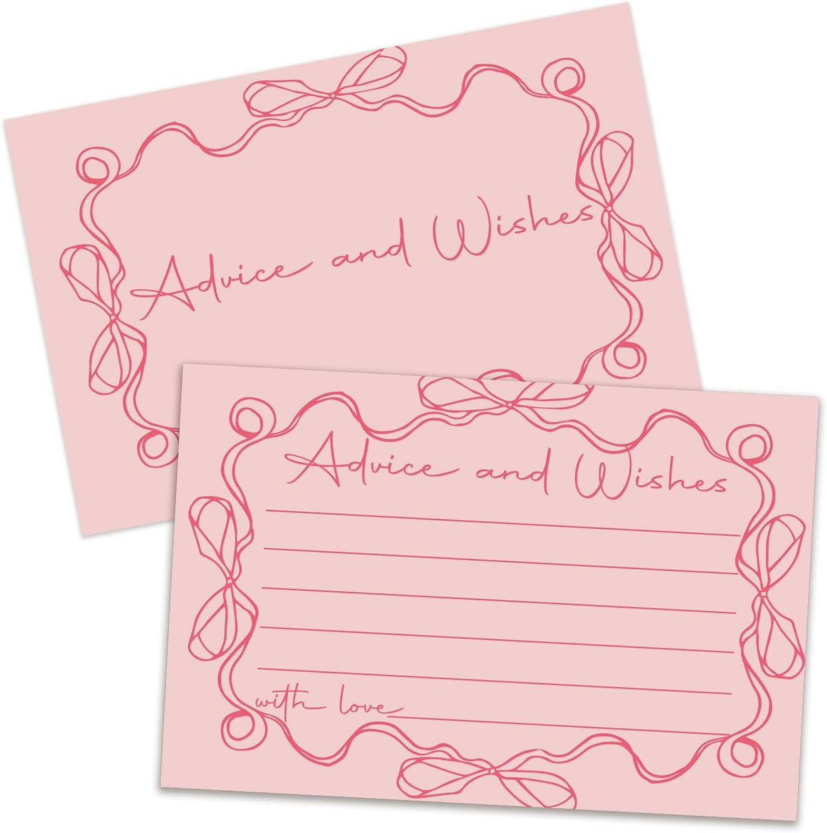 Pink bow Advice and Wishes Cards, Double-sided Blank Cards Suitable for Wedding Reception, Bridal