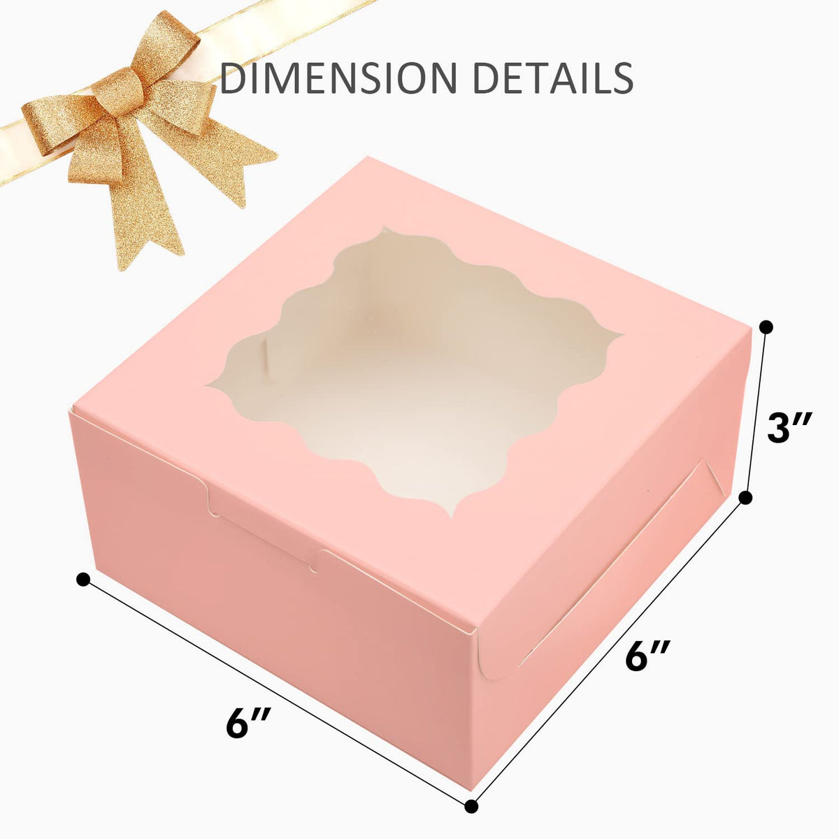 Bakepacker 100pcs Pink Bakery Boxes with Window 6x6x3 inches Thick & Sturdy Macaroon Pastry Boxes