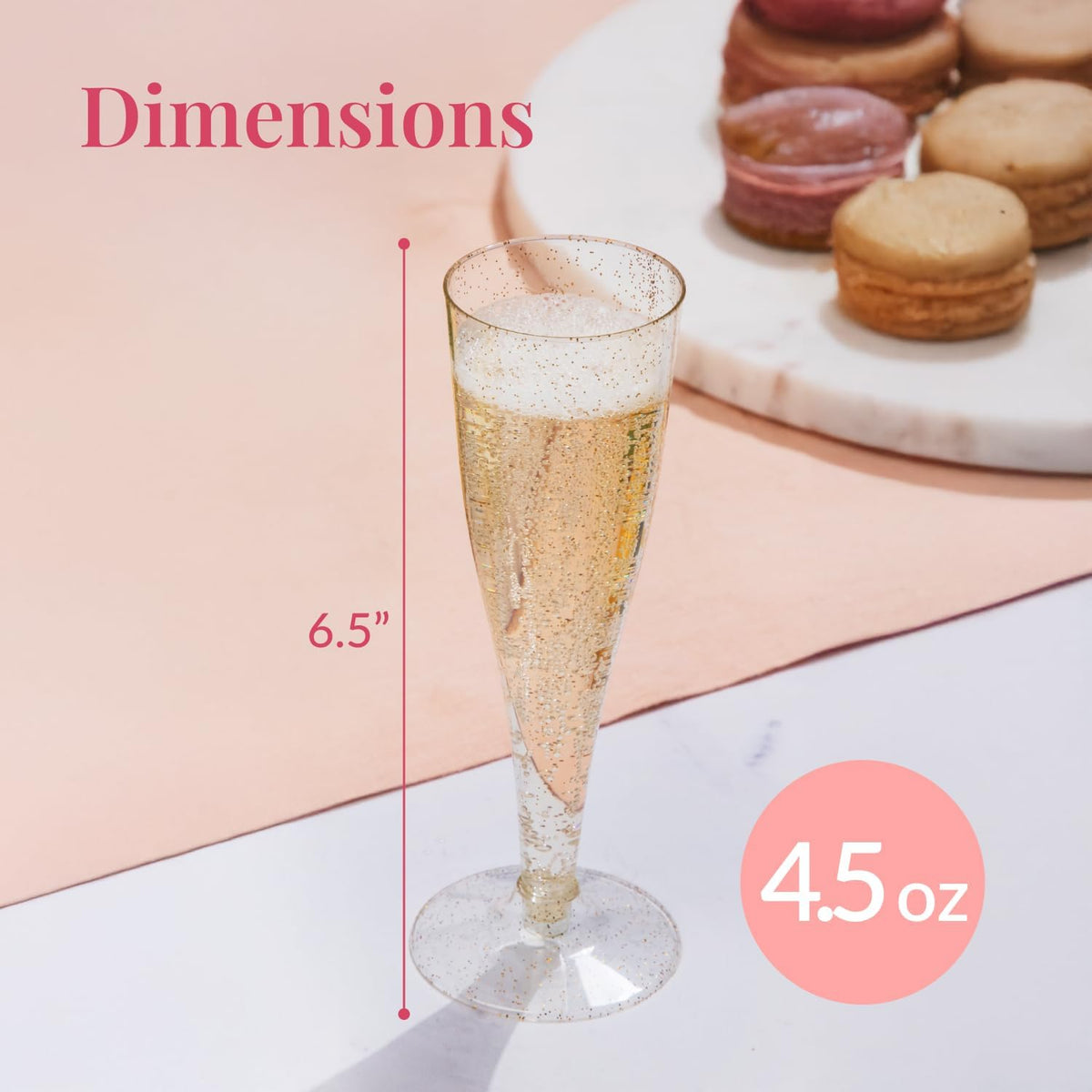 Prestee 200 Disposable Champagne Flutes Gold Glitter Glasses - 4.5 Oz Plastic Champagne Cups for