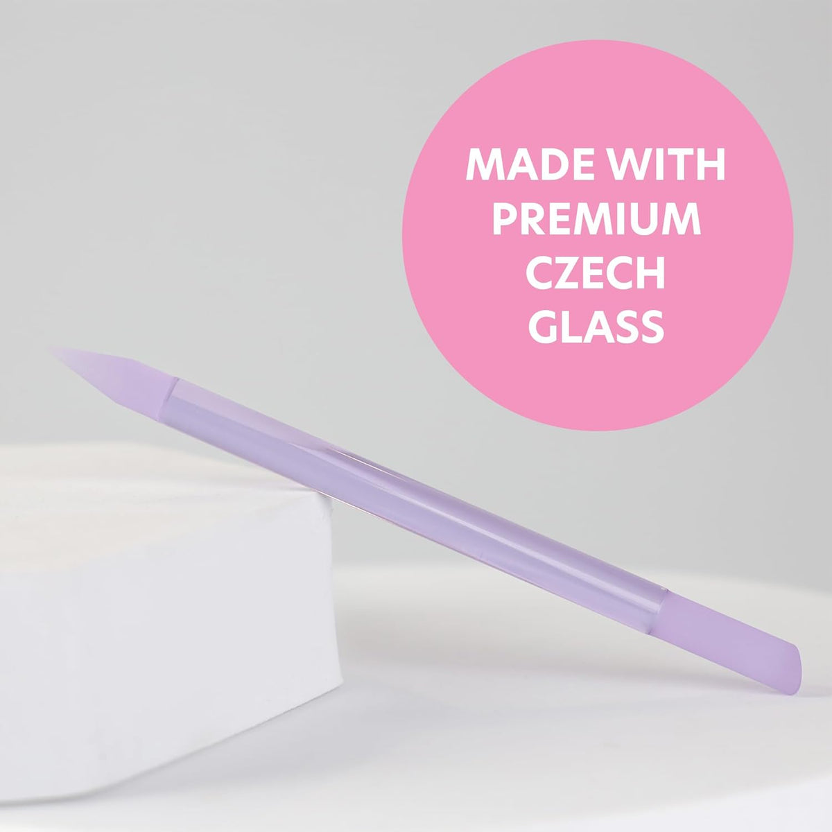 Bona Fide Beauty Glass Cuticle Pusher - High Grit Purple Dual Ended Nail Care Tool with Pointed and