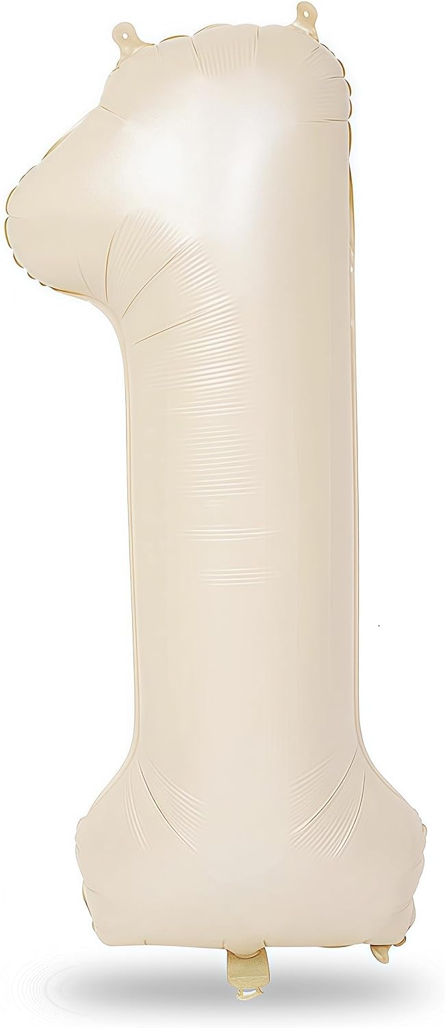 40 Inch Beige Number 1 Balloon for 1st Birthday Decoration, Large Self Inflating Cream Foil Number