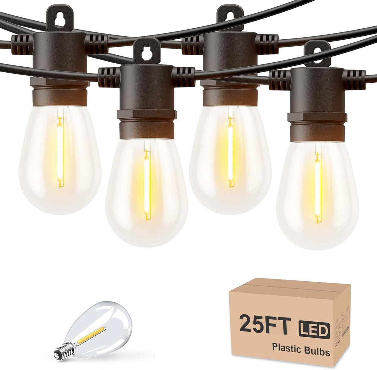 Svater Outdoor String Lights LED 25 FT, Patio Lights for Outside Waterproof IP65 with Shatterproof