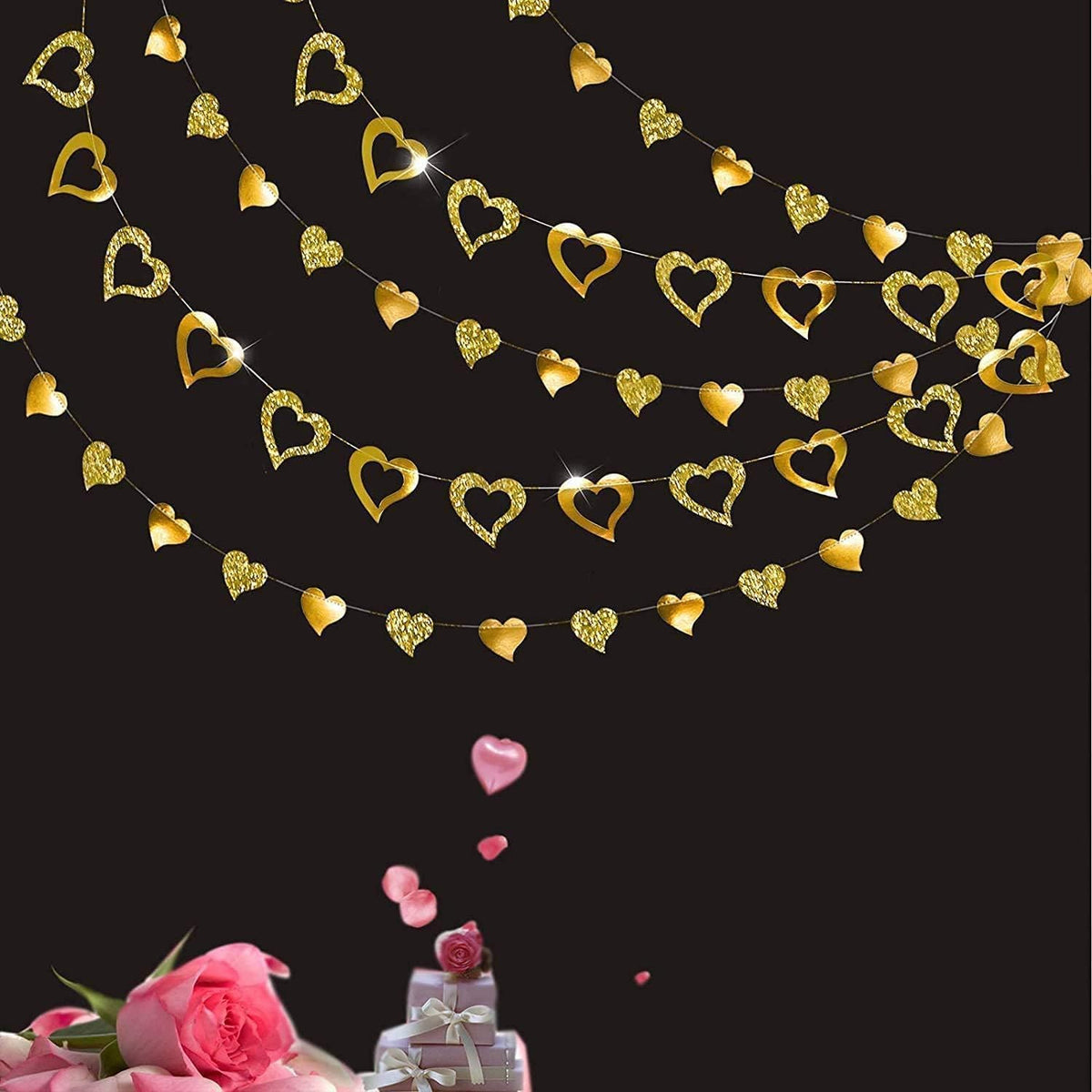 Cheerland Gold Heart Garland Romantic Decorations Paper Streamers Hanging for Mother’s Day Best Mom