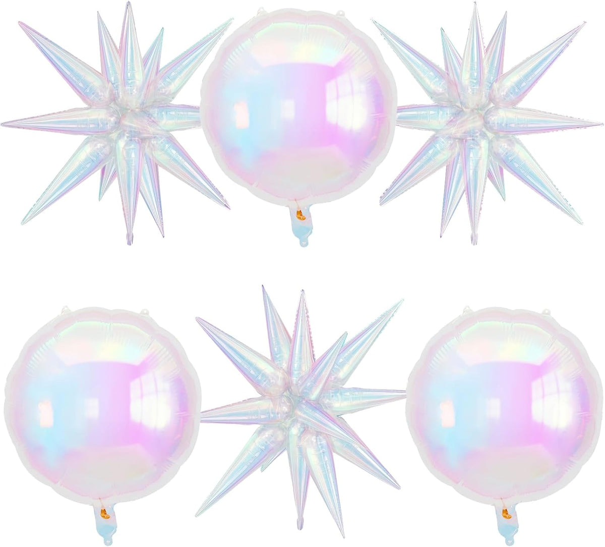 6Pcs Iridescent Foil Balloons, 22in Round Shaped Balloons and Explosion Star Iridescent Balloon