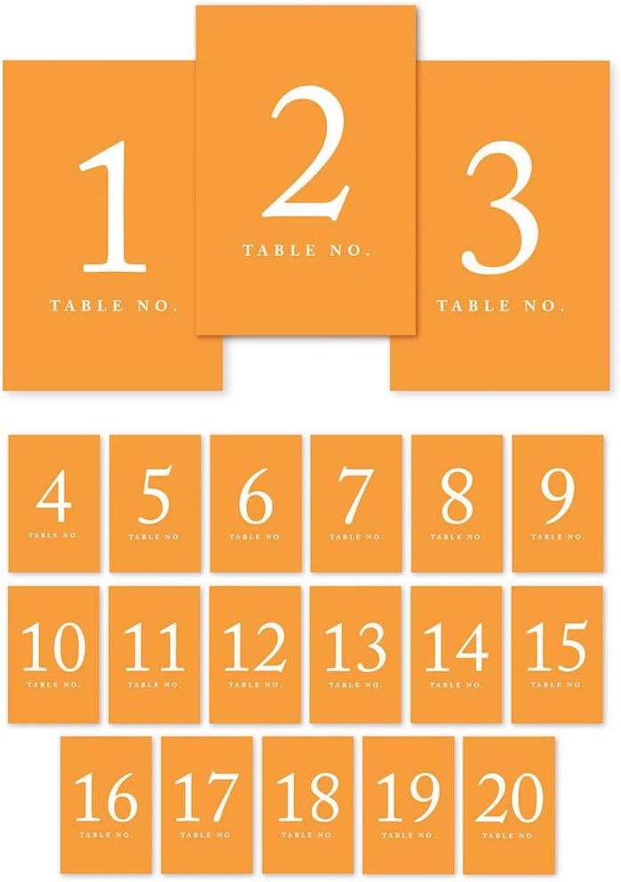 Andaz Press Orange Table Numbers 1-20, 4x6-Inches - Ideal for Wedding Reception, Restaurant