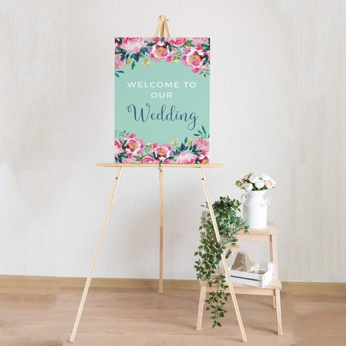 Andaz Press Extra Large Wedding Easel Board Party Sign, 12x18-inch, Tea Party Pink Peonies on Mint