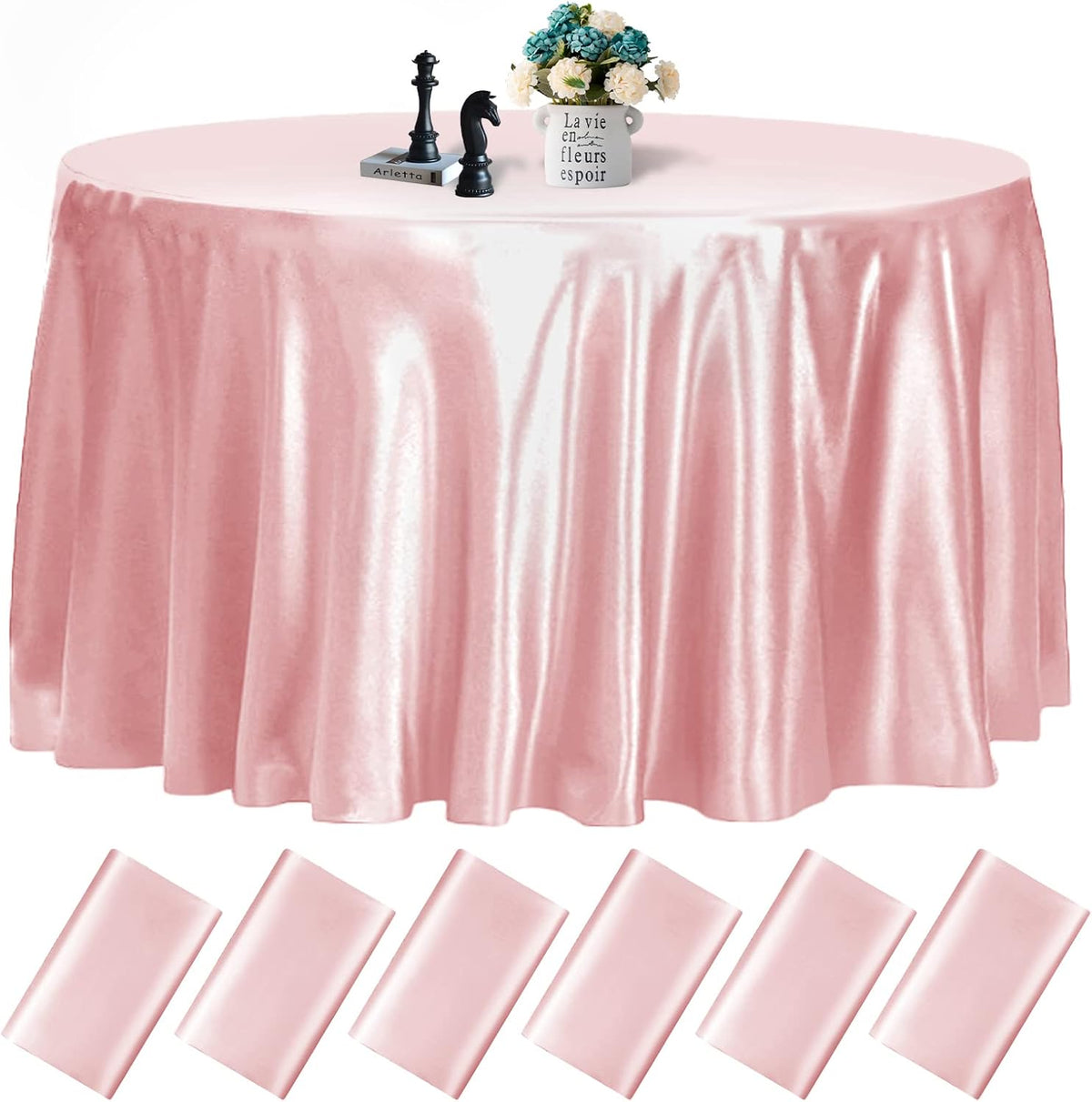fani 6 Pack 120 Inch Rose Gold Round Tablecloth - Premium Silky Satin Tablecloth Overlay Smooth