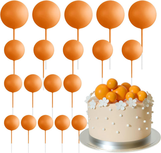 ASTARON 20 Pcs Ball Cake Topper Decorations Mini Balloons Cake Topper Sticks Orange Balls Cake