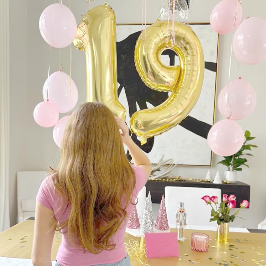 40 Inch Big Champagne Gold 9 Balloon Number, Jumbo Giant Happy 9th 19 29 39 49 99 Birthday Party