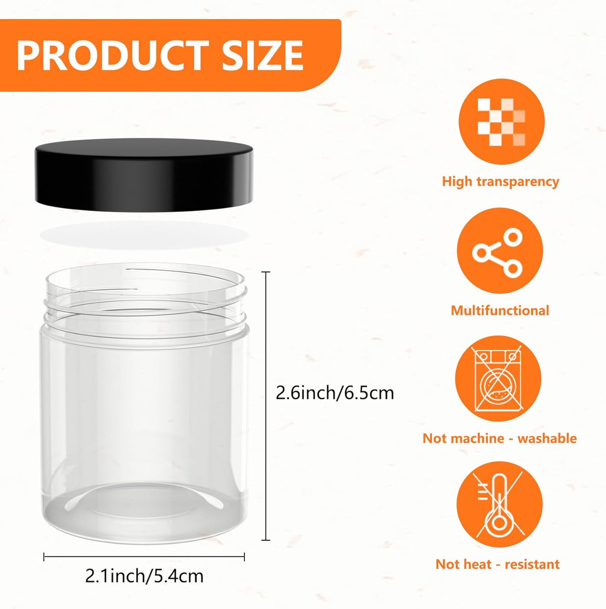84PCS 4oz/125ml Plastic Jars with Screw On Black Lids Seal Stickers Bottle Lid,Clear Container for