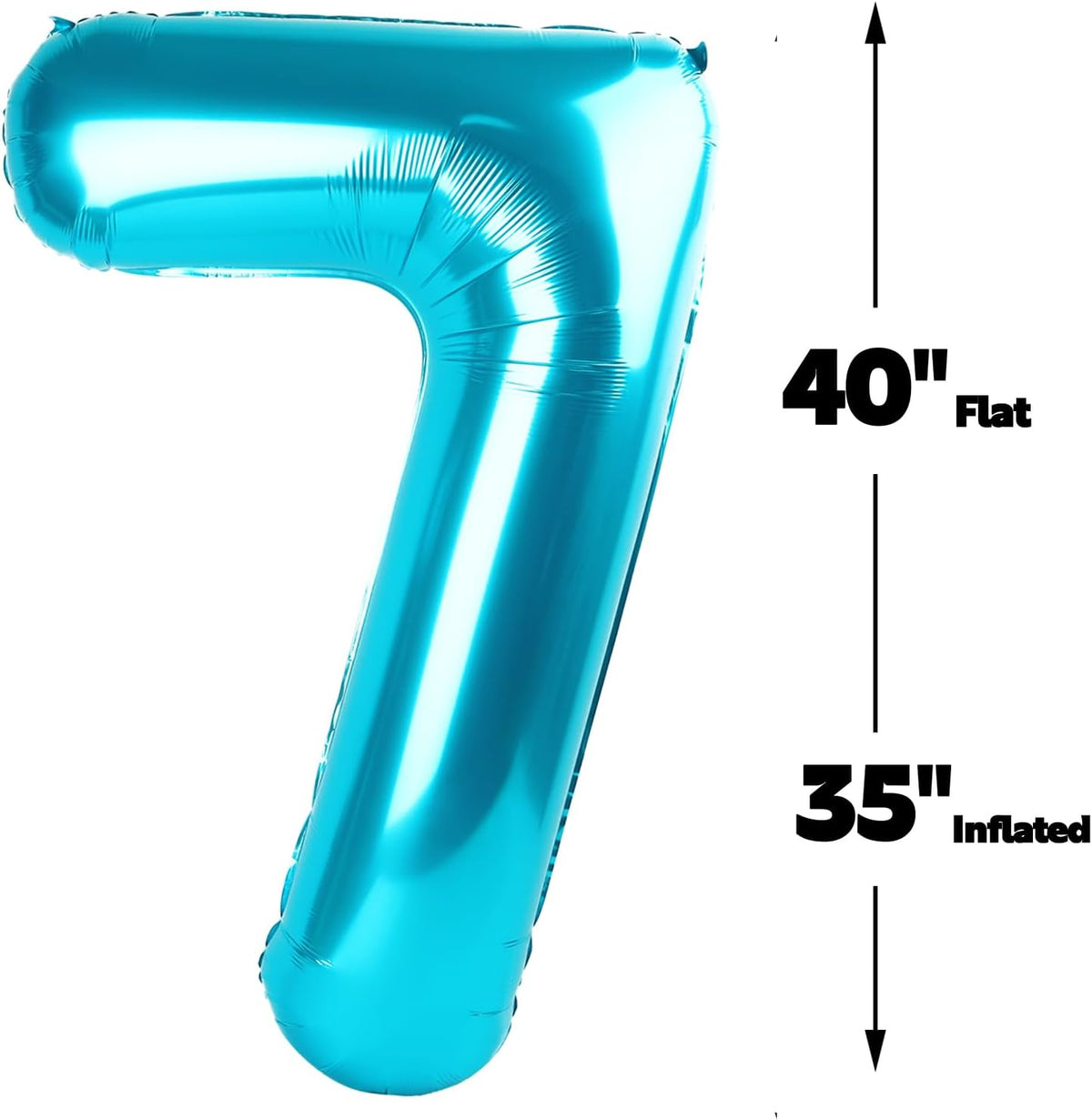 Digital Number 7 Blue Birthday Balloon 40 Inch, Foil Balloons for 7 17 27 70 77 Party Decorations