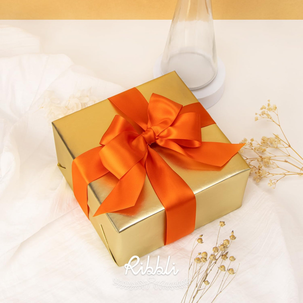 Ribbli Torrid Orange Double Faced Satin Ribbon,1-1/2” x Continuous 25 Yards,Use for Bows