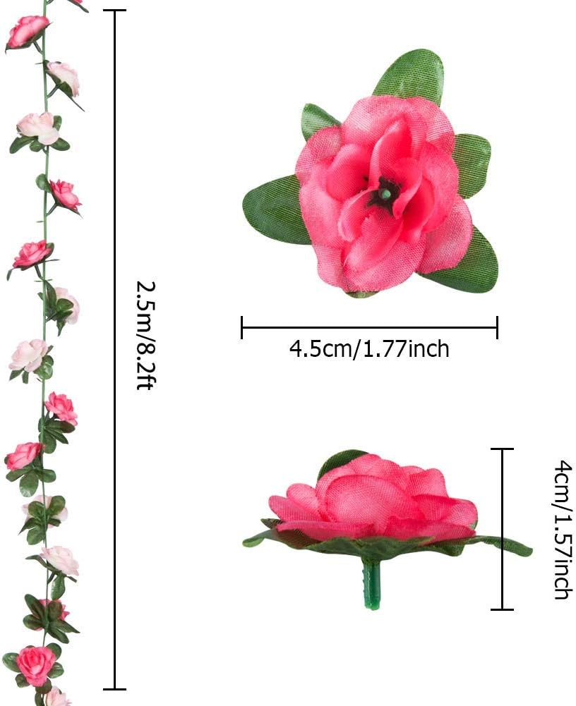 Miracliy 9Pcs 74FT Pink Flower Garland Artificial Rose Arch Vines Fake Spring Floral Garland for