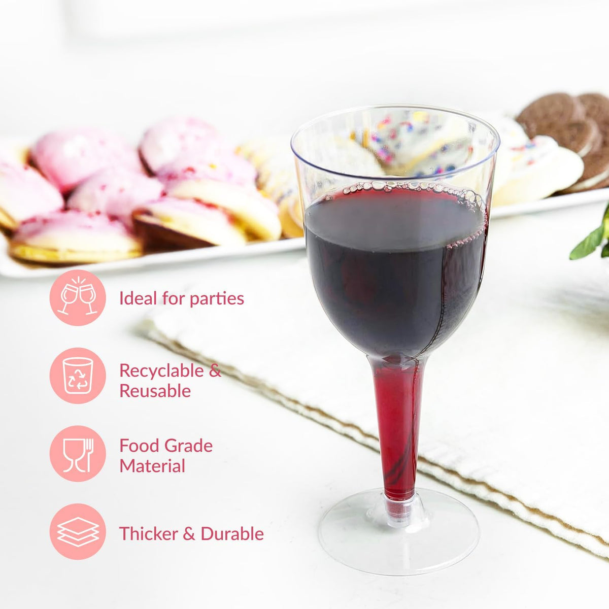 Prestee 24 Clear Stemmed Plastic Wine Glasses - 10 oz Disposable Wine Glasses for Parties - Plastic