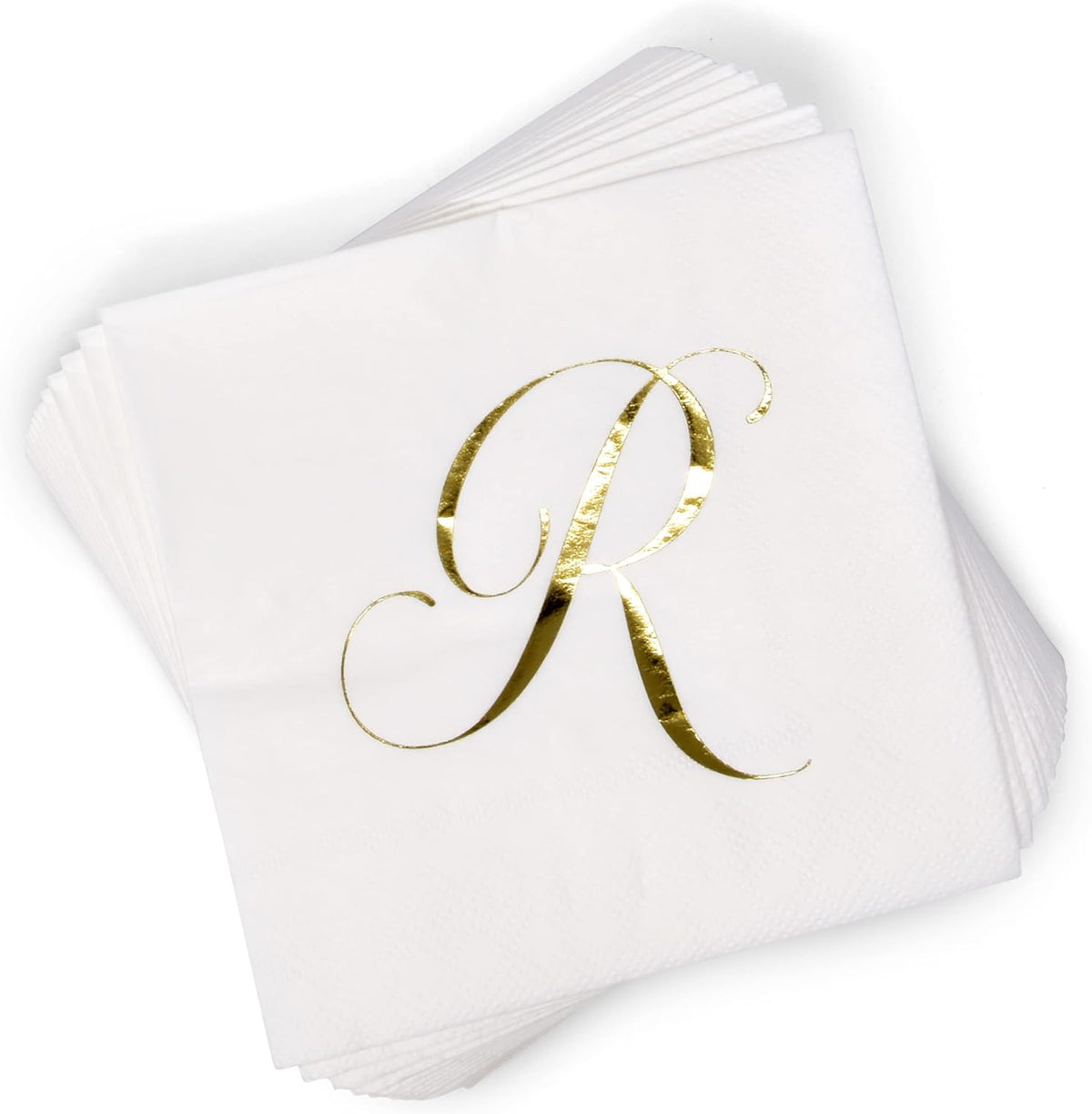 Gift Boutique 100 Gold Monogram Cocktail Napkins Letter R Disposable Paper Pack Elegant Metallic