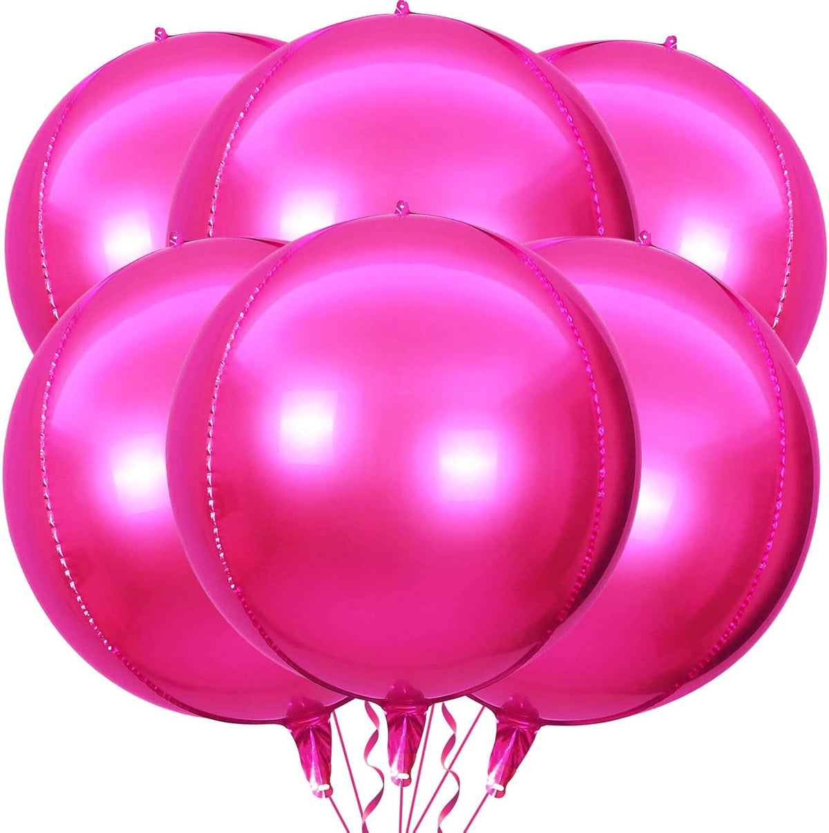6 Pack Hot Pink 22 Inch 4D Foil Balloons Big 360 Degree Round Sephere Mylar Balloons Mirror Finish