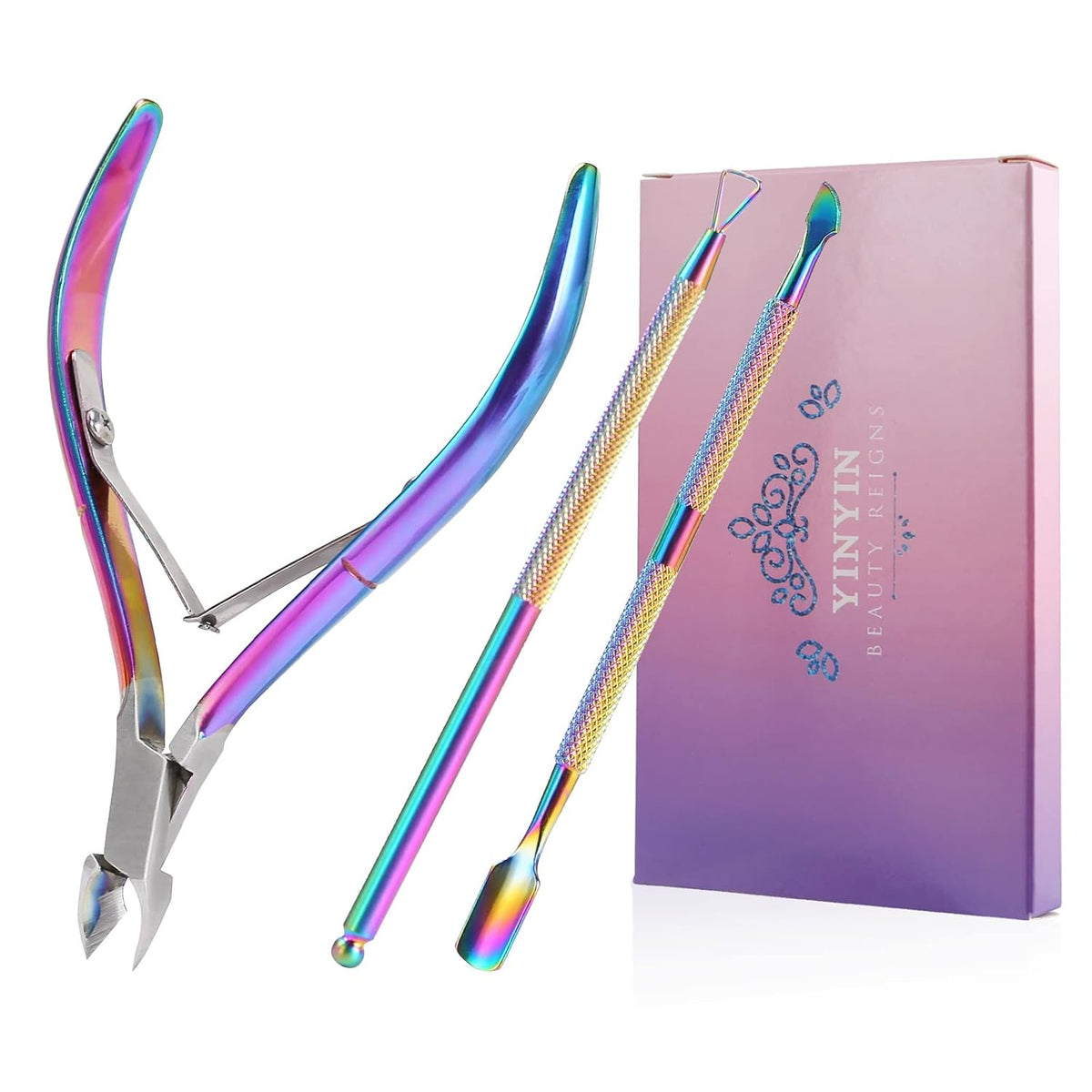 Cuticle Trimmer with Cuticle Pusher and Cutter,YINYIN Cuticle Remover Cutter Nipper Clippers