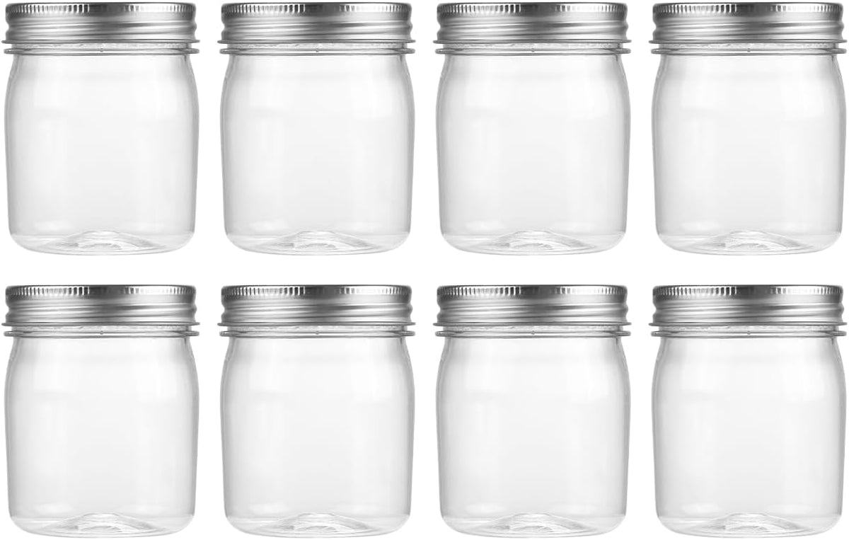 novelinks 8 oz Clear Plastic Jars with Screw-On Lids - BPA-Free Refillable Storage Containers for